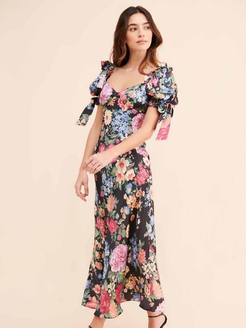Selkie The Poet Slip Dress Black Multi Floral Size M